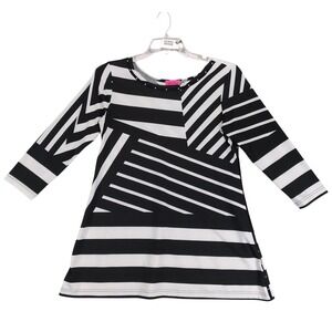 Max & Rina‎ Studded Geometric Stripe Tunic Womens M 3/4 Sleeve Stretch Top
